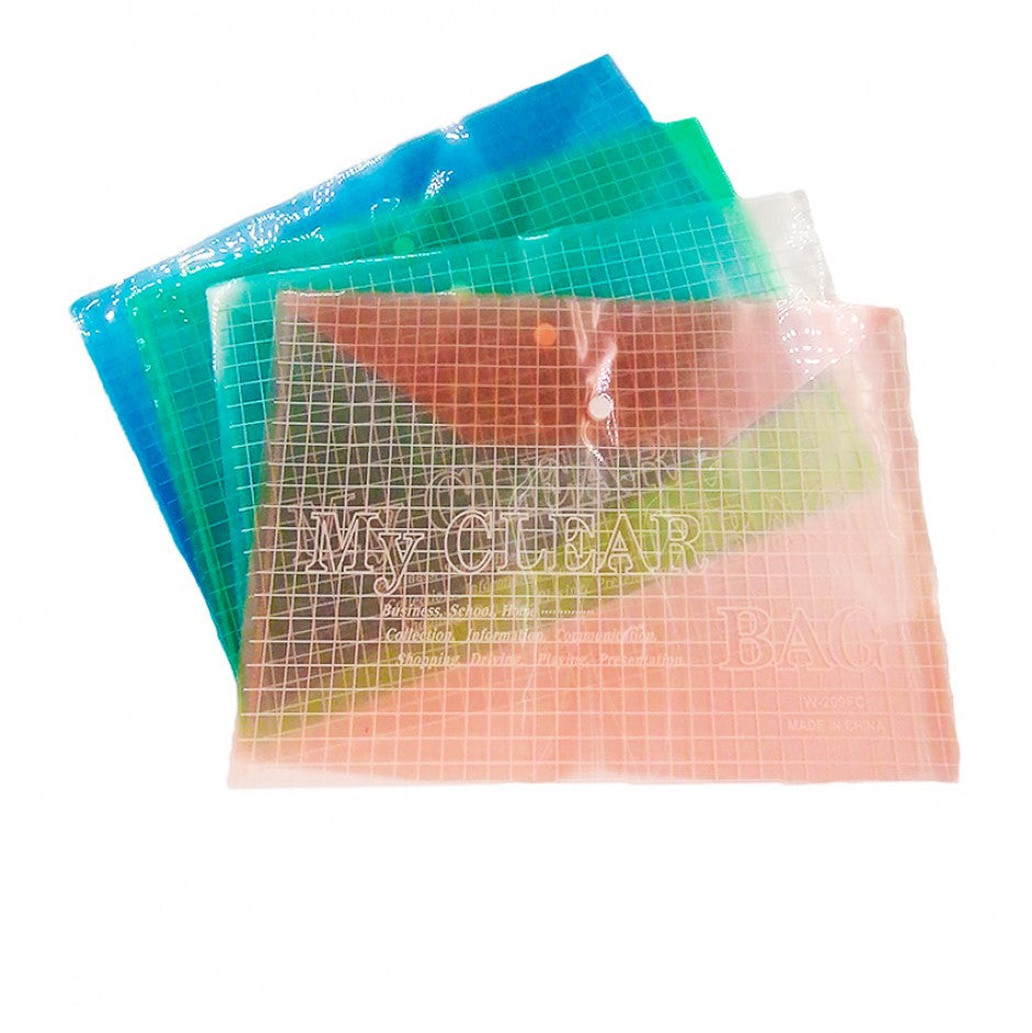 Folder transparente de colores con boton Oficio