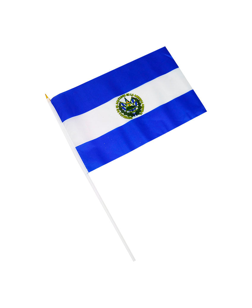 Bandera el Salvador Con Palo Mediana 20x28cm