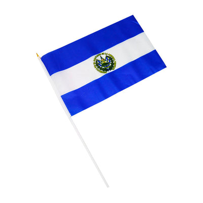 Bandera el Salvador Con Palo Mediana 20x28cm