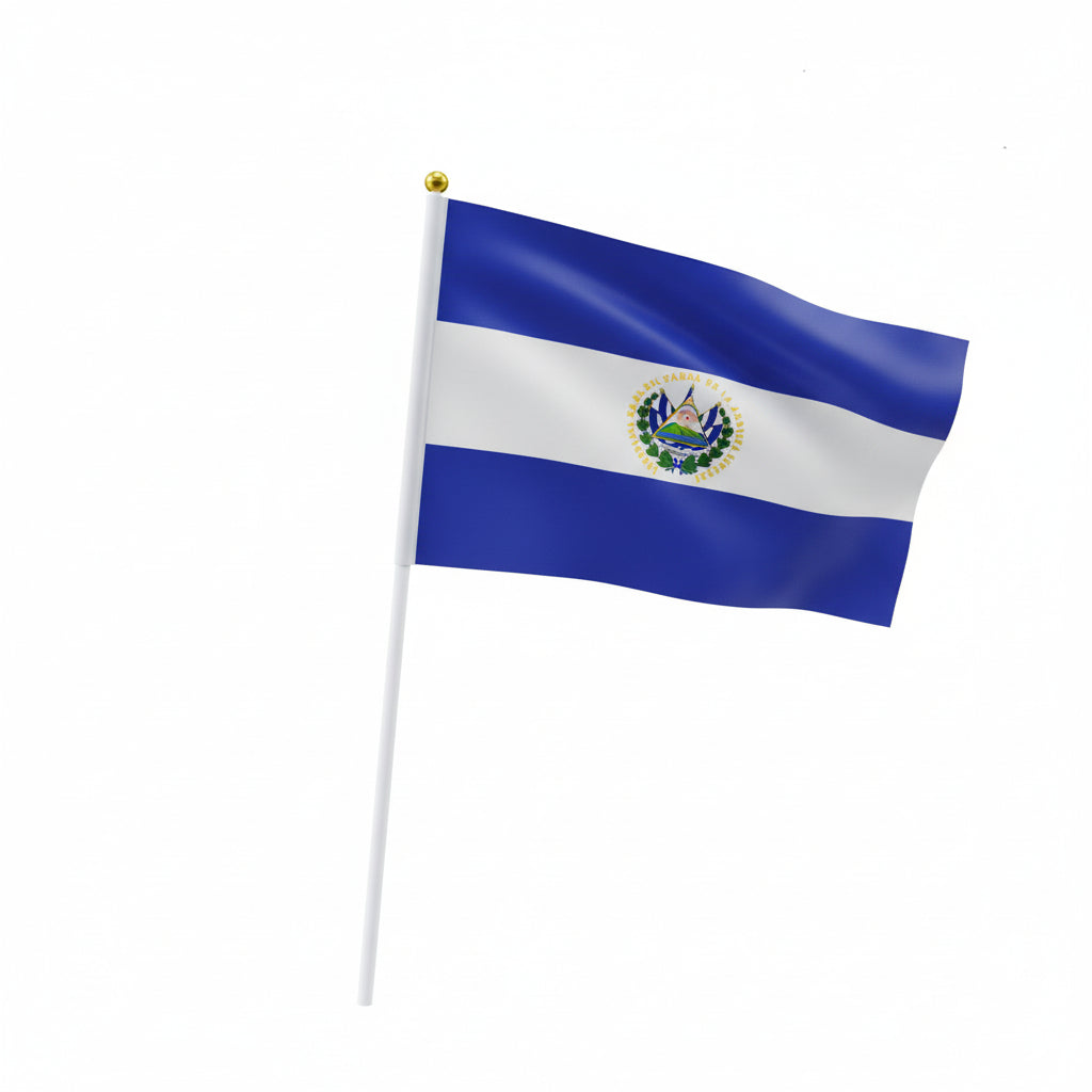 Bandera el Salvador Con Palo Grande 60x+90cm
