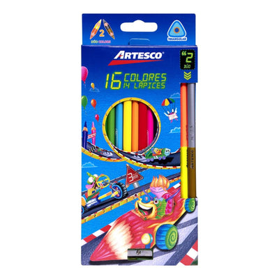 Artesco Lapices D/colores Largos 14 Lap/16 Col + Sacapuntas