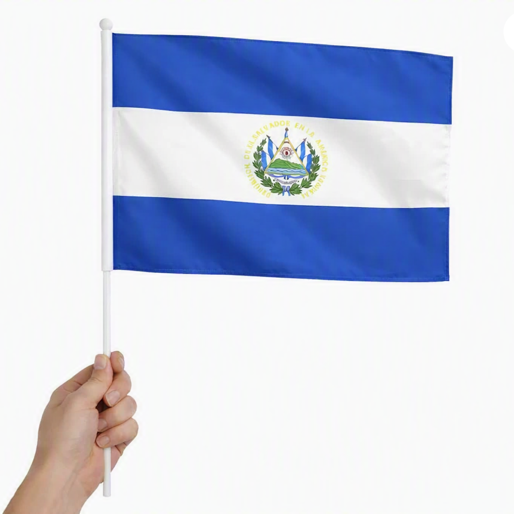 Bandera el Salvador Con Palo Grande 60x90cm