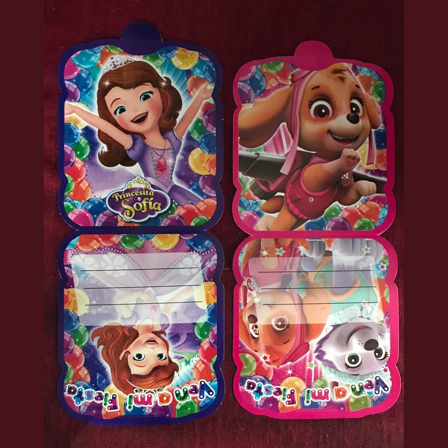 Tarjetas de Invitacion Cumpleaños Disney (paquete 10 tarjetas)