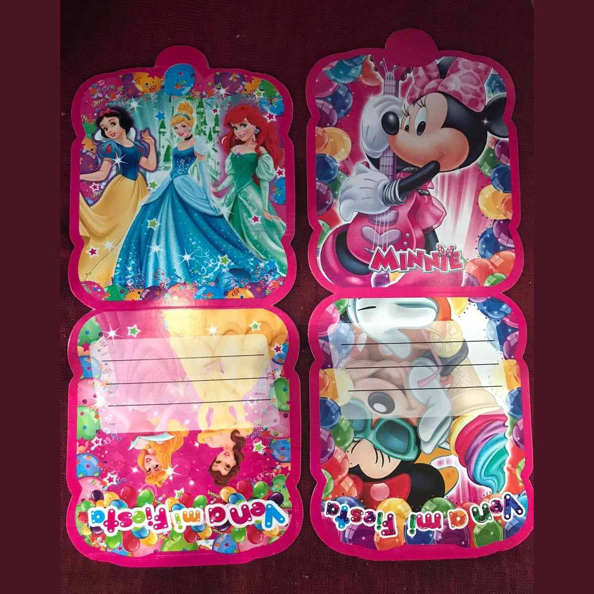 Tarjetas de Invitacion Cumpleaños Disney (paquete 10 tarjetas)