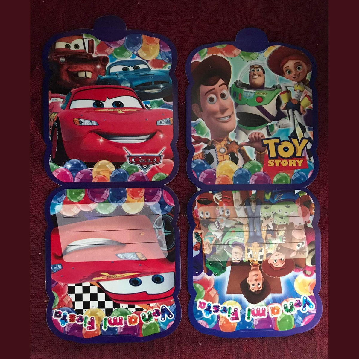 Tarjetas de Invitacion Cumpleaños Disney (paquete 10 tarjetas)