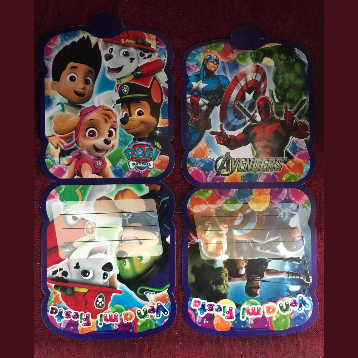 Tarjetas de Invitacion Cumpleaños Disney (paquete 10 tarjetas)