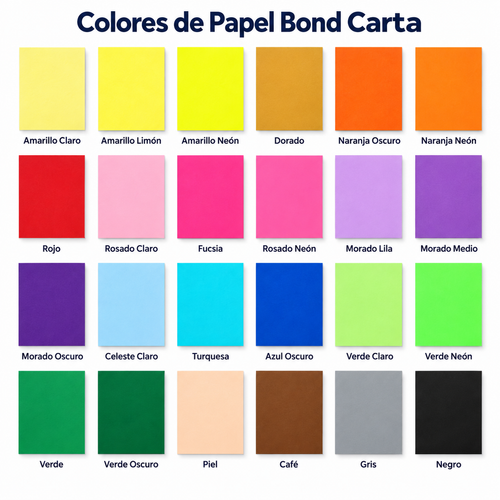 Papel Bond Carta de Colores - por Hoja