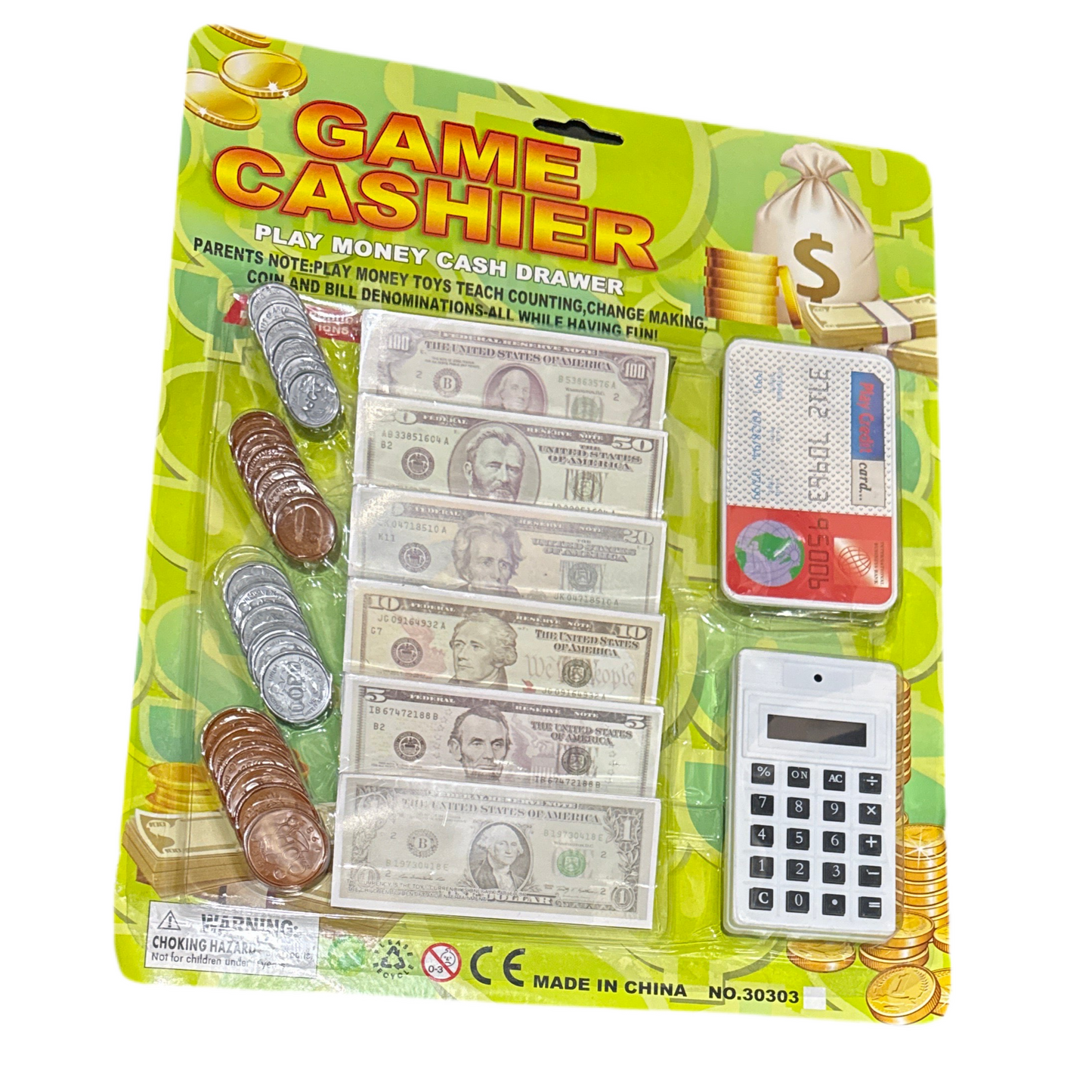 Juego de Billetes, moneda y calculadora