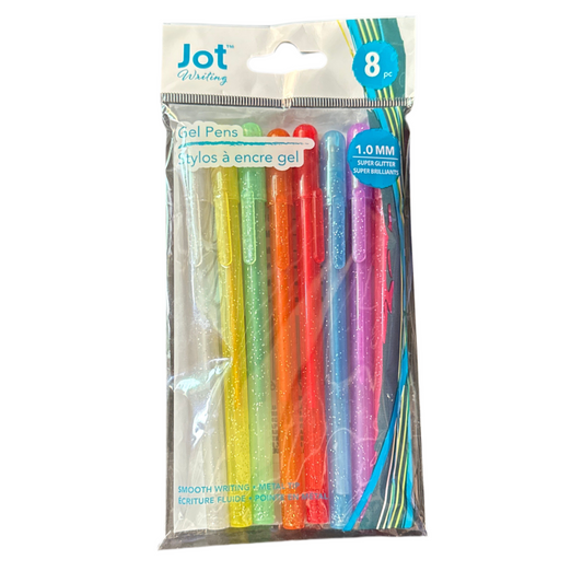 Lapiceros JOT GEL con GLITTER  Bolsa de 8pc