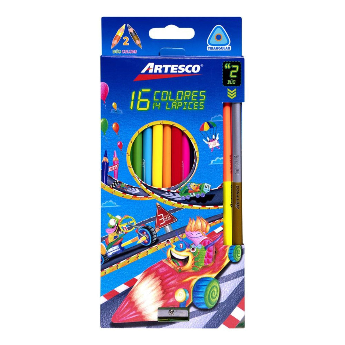 Artesco Lapices D/colores Largos 14 Lap/16 Col + Sacapuntas