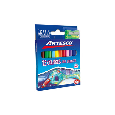 Artesco Lapices de Colores Cortos 12 Unidades + Sacapunta