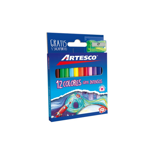 Artesco Lapices de Colores Cortos 12 Unidades + Sacapunta