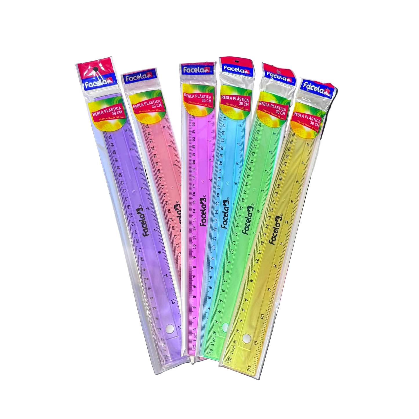 REGLA PLASTICA DE COLORES 30 CM FACELA CON BOLSA