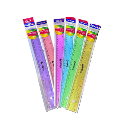 REGLA PLASTICA DE COLORES 30 CM FACELA CON BOLSA