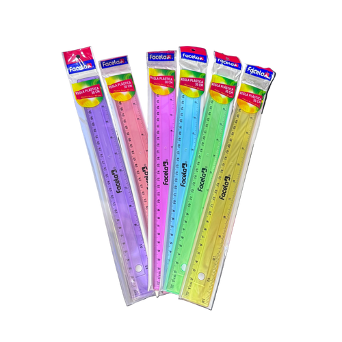 REGLA PLASTICA DE COLORES 30 CM FACELA CON BOLSA