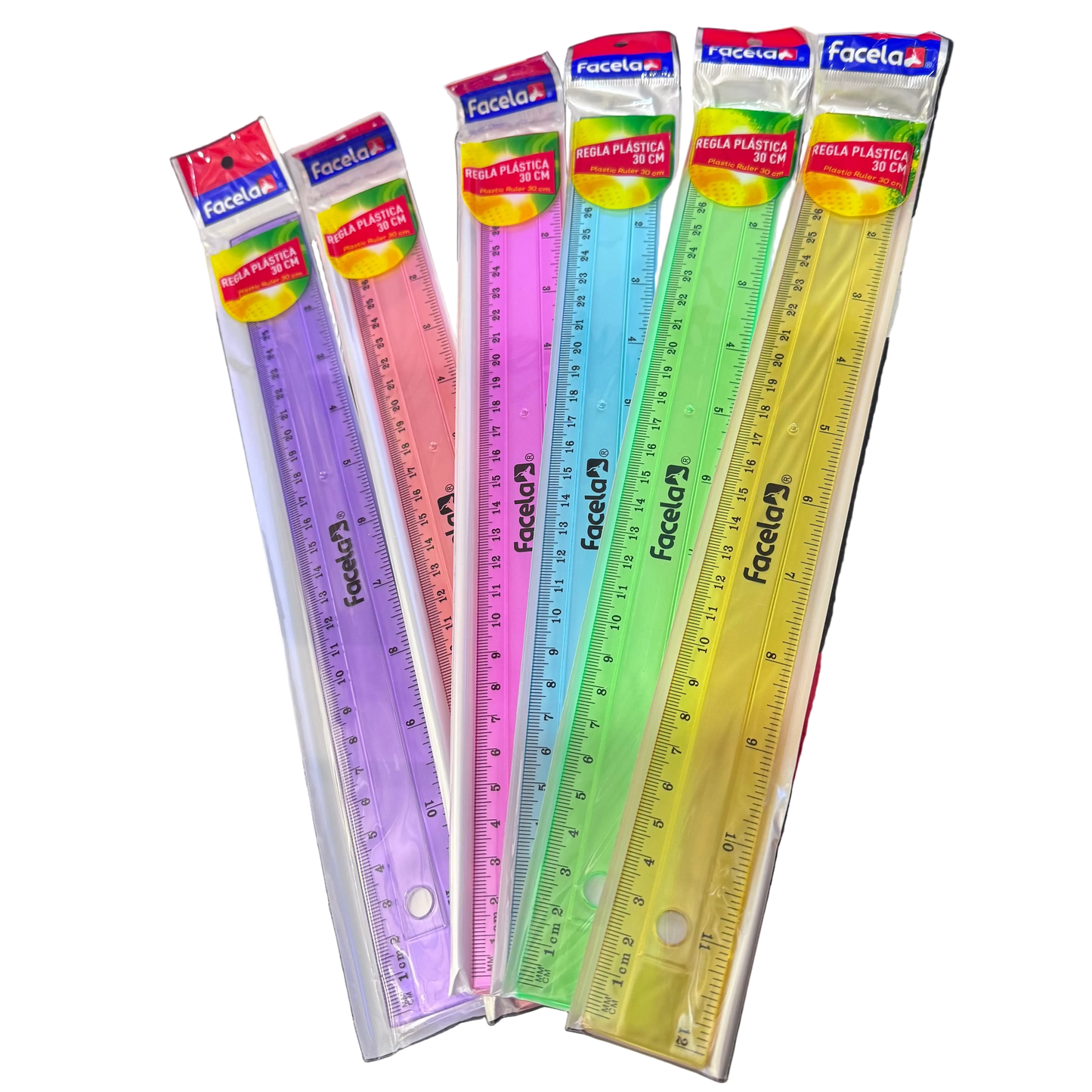 REGLA PLASTICA DE COLORES 30 CM FACELA CON BOLSA