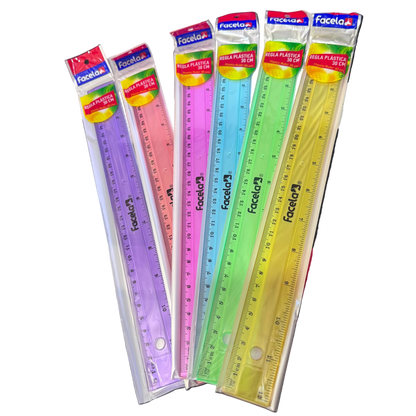 REGLA PLASTICA DE COLORES 30 CM FACELA CON BOLSA