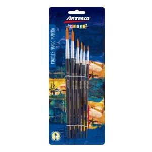Set de pinceles Artesco (6u) nylon Redondo Madera